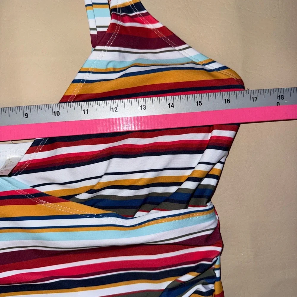 Anne Cole Striped One Piece Swimsuit Square Neck Back Tie Womens‎ Size 12